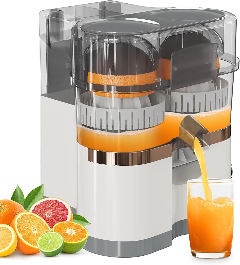 Kiss the Water Electric Citrus Juicer, Automatic Dual Orange and Lemon Squeezer with Power Cord & Cleaning Brush, 2 in 1 Electric Fruits Juicer for Orange, Lemon, Lime, Grapefruit, Easy to Clean & Use (Grey)