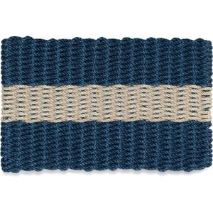 Outdoor Door Mat, The Original Lobster Rope Doormat, All Weather Mats, Woven Door Mat from Nautical Rope, Front Door Welcome Mats, (Navy with Dark Tan Stripe, 18 x 30)