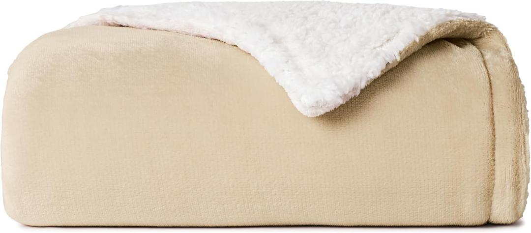 Casual Living Sherpa Throw Blanket Plush Fuzzy Cozy Fleece Throw for Couch Bed or Sofa Living Room and Bedroom Decor Washable Reversible Premium Warm Super Soft Blanket, 50-inch x 60-inch, Beige