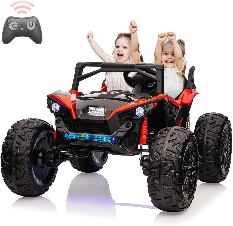 2 Seaters 24V Ride on UTV with Remote Control,10AH Battery, 400W Powerful Motors with 17" EVA Wheels, 20.5 Seat Width Electric Ride Toy with Metal Suspension,LED Lights,Music,Horn (Red)