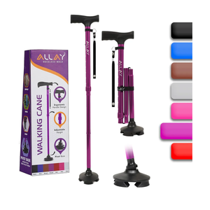 Allay Walking Cane for Men & Women - Foldable, Adjustable, Collapsible Walking Canes for Seniors Balance, Free Standing, Pivot Tip, Heavy Duty, with Travel Bag | Walking Sticks for Seniors & Adults