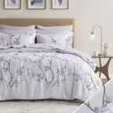Comfort Spaces Bed in A Bag - Trendy Casual Design Cozy Comforter with Complete Sheet Set with Side Pocket, All Season Cover, Matching Shams Queen(90"x90"), Kate, Grey/Purple 9 Piece