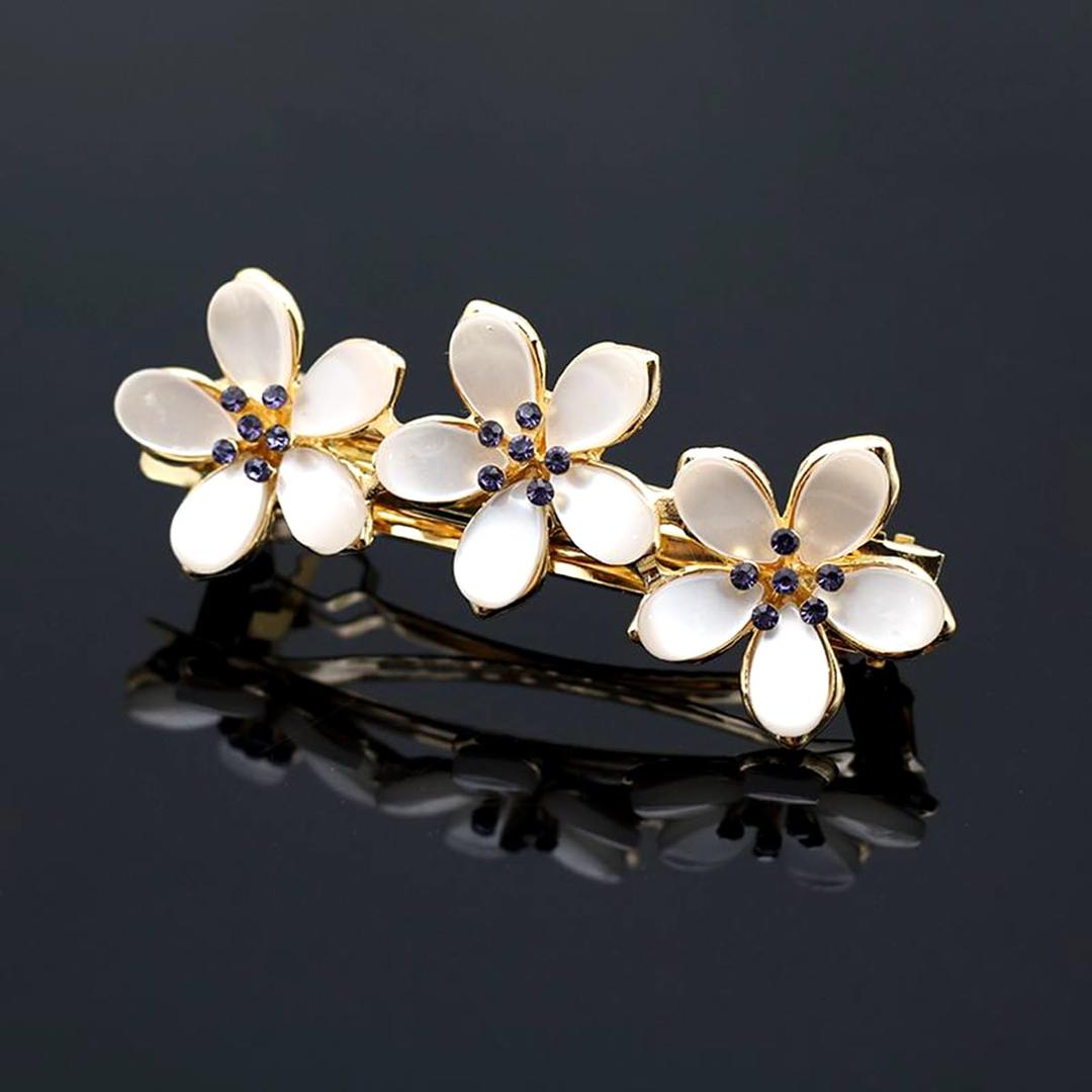 Opal Flower Rhinestone Hair Clip French Crystal Vintage Hair Barrettes Elegant Pearl Hair Accessories,by JINBUYAO (A)