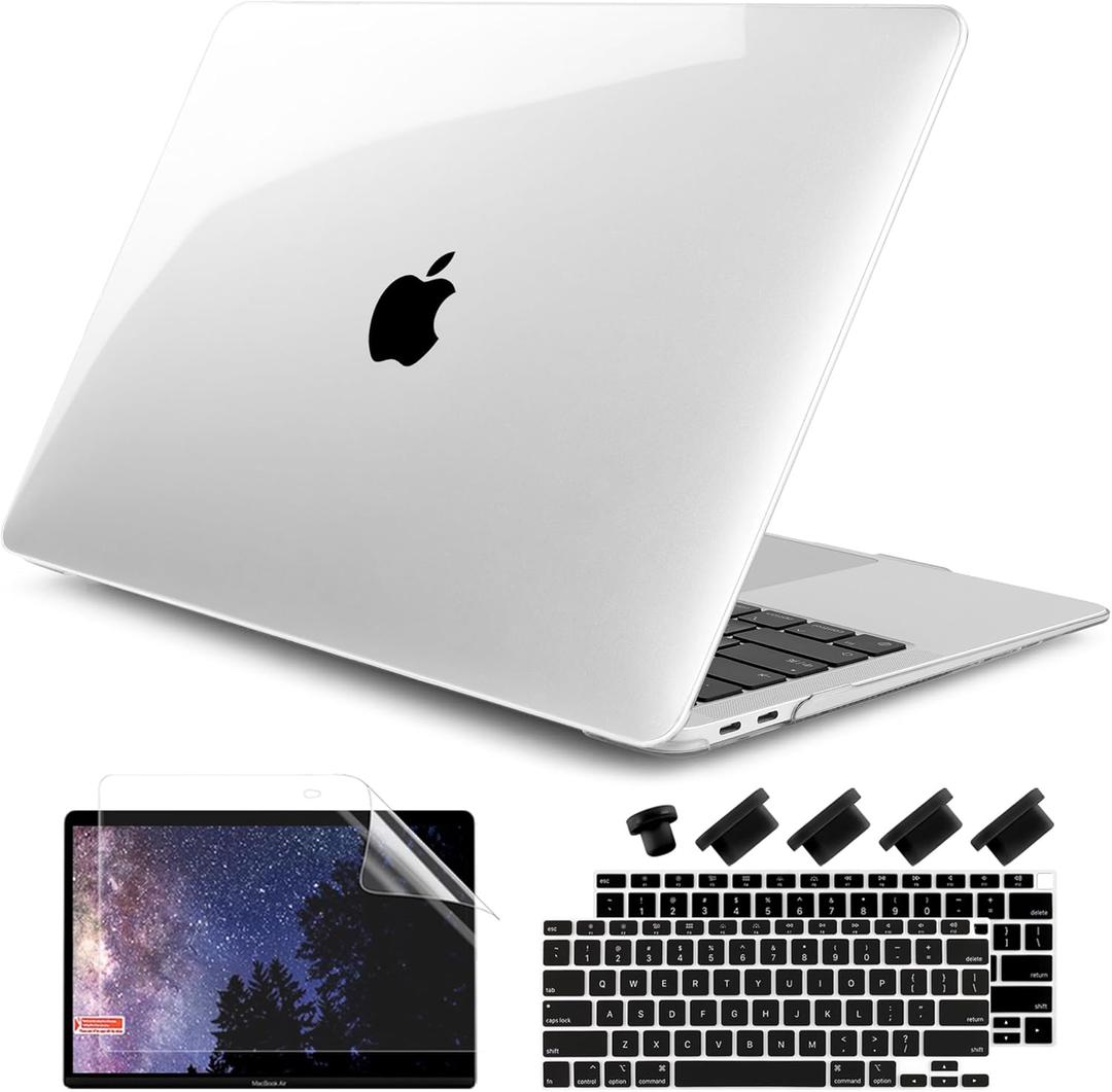 DONGKE Compatible with MacBook Air 13 inch Case 2021 2020 2019 2018 Release M1 A2337 A2179 A1932, Hard Shell Case for MacBook Air 13 inch with Retina Display Fits Touch ID - Crystal Transparent