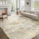 Area Rug Living Room Washable Rugs: 8x10 Modern Neutral Abstract Low Pile Non Slip Floor Carpet - Large Soft Thin Stain Resistant Rug for Bedroom Dining Indoor Office Home, Glod Grey
