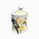 Ceramic Food Storage Containers with Lids,3D Handmade and Hand-painted Butterfly and Lily Design for Home Kitchen Countertop Decorative Collection Jars (Small)