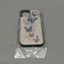 UEEBAI Wallet Case for iPhone 14 with Card Holders, PU Leather Cover Kickstand RFID Blocking Double Magnetic Clasp Rilievo Flower Shockproof Flip Case for Women Girls - Blue Butterfly