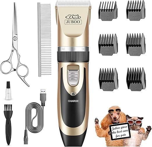 Juboo Professional Dog Grooming Clippers - Low Noise, Rechargeable, Cordless, Quiet Dog & Cat Grooming Kit