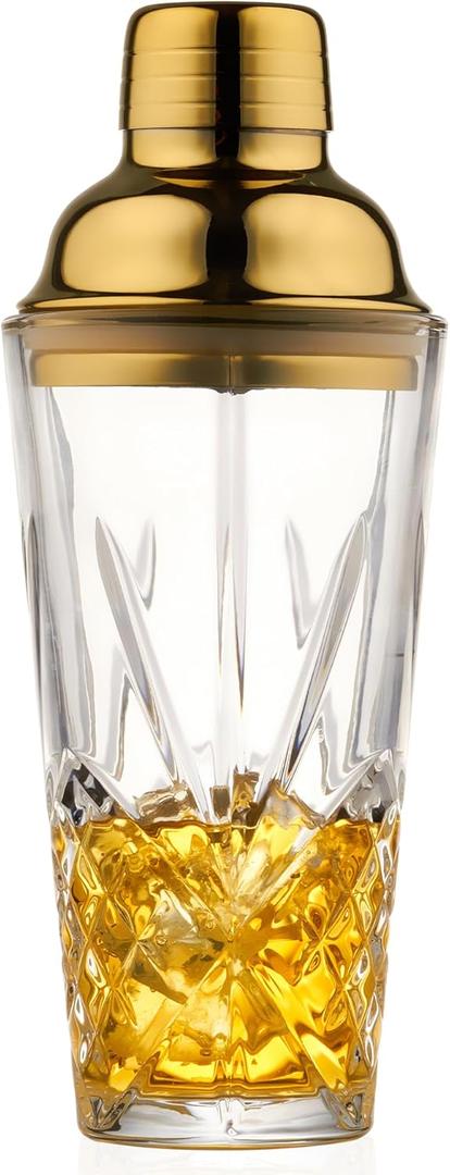 Gold&Martini shaker Glass-Christmas Cocktail Shaker-Crystal Shaker(No Lead)-Drink Glass for Espresso, Holiday, Mixology, BBQ,Valentine Gifts (15oz)