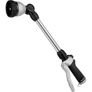 RESTMO Metal Watering Wand, Heavy Duty Garden Hose Wand with 180 Swivel Ratcheting Head, 16'' Hose Nozzle Sprayer with 7 Spray Patterns and Flow Control, for Water Hanging Baskets and Shrubs, Black