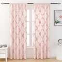 Blush Ruffle Diamond Fabric Curtain for Windows with Rod Pocket, 51 x 84 Inch, 2 Panels