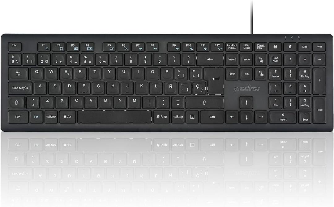 Perixx PERIBOARD-210 Teclado Full Size con Cable, diseo Ultra Delgado y teclas silenciosas, para ordenador, Laptop, PC y Escritorio, Disposicin en espaol, Color Negro