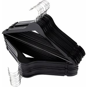 ELONG HOME Solid Wooden Hangers 20 Pack, Wood Suit Hangers with Extra Smooth Finish, Precisely Cut Notches and Chrome Swivel Hook, Wooden Clothes Hangers for Shirt Coat Jacket Dress, Black