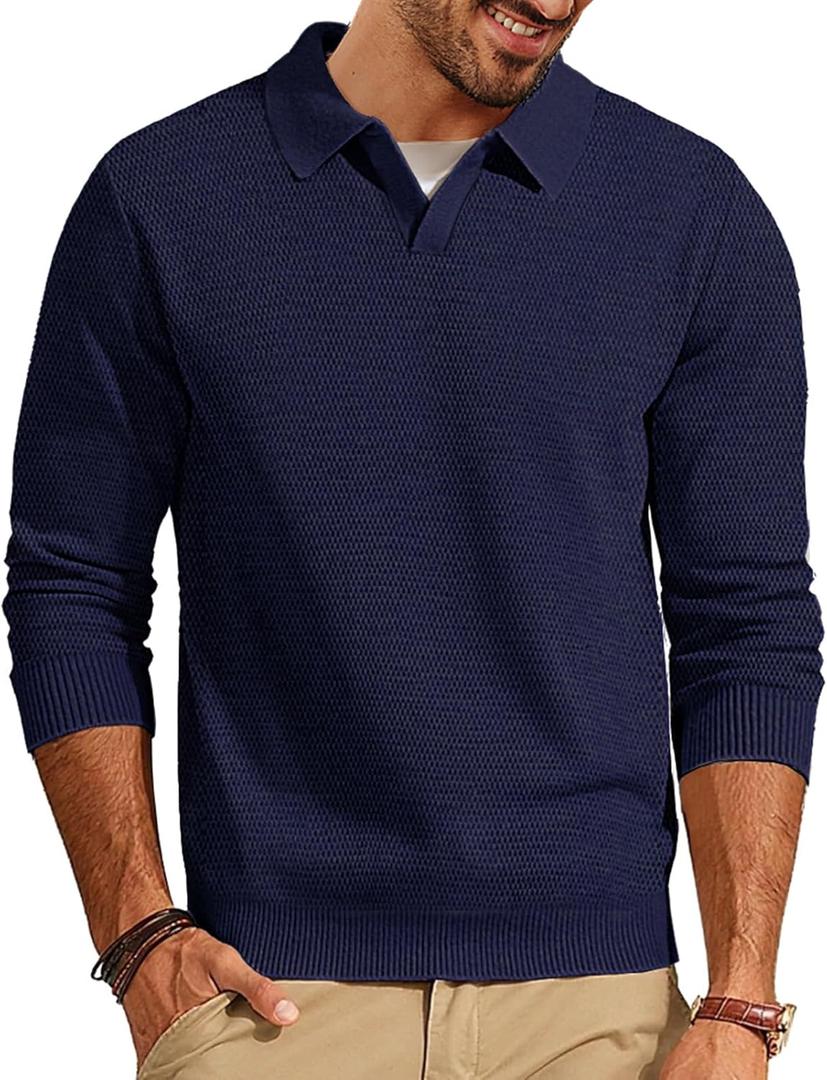 PJ PAUL JONES Mens Sweater Long Sleeve V Neck Pullover Sweater Knitted Textured Sweater (Medium)