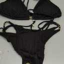 BYINDED Women's Ribbed Two Piece Adjustable Triangle Beads Shoulder Strap Bikini Set Sexy Bathing Swimsuits Black.XL