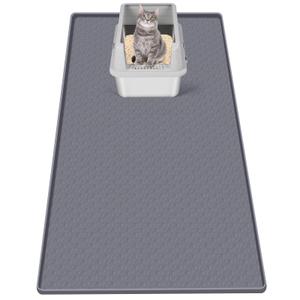Cat Litter Mat for Litter Box Extra Large Silicone Mat, Light Grey | Waterproof Non-Slip Litter Box Mat with Raised Edges, Cat Litter Trapping Mat for Pet, Cat Litter Rug for Floorm Dark Grey, 51"x25.6"- Diamond