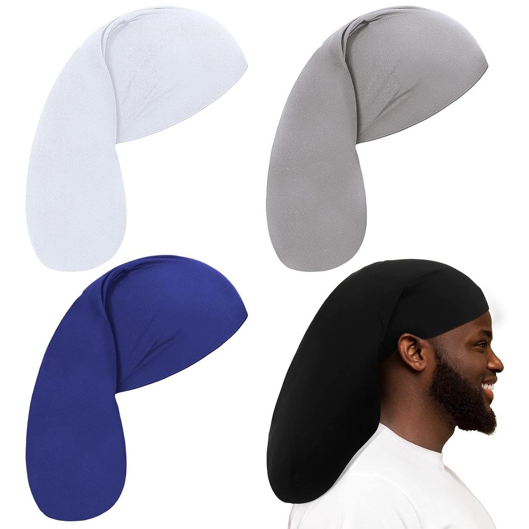 Tatuo 4 Pieces Unisex Jumbo Dreadlock Cap Long Hair Dreads Head Wrap Sleeping Cap Hair Accessories Sleep Bonnet for Men Women(Black, White, Light Grey, Royal Blue)
