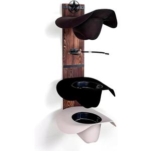 Cowboy Hat Rack for Wall | Western Hat Hanger | Rustic Wood and Metal Holder