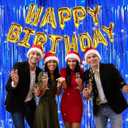 2 x Blue Backdrops Curtains Party Decorations, Tinsel Streamers Birthday Decoration for Easter Decoration, Photo Booth Props for Baby Shower, Graduation, Wedding, 2Pack 3.28X8.2Ft