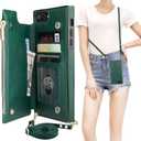 Bocasal Crossbody Wallet Case for iPhone 7 Plus/8 Plus with Card Holder,Zipper Card Slot Protector Shockproof Purse Cover with Removable Cross Body Strap 5.5 Inch(Green)