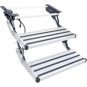 Electric Retractable RV Steps with LED Light, 2-Step, 400 LBS Load Capacity, Foldable Aluminum Alloy Camper Steps, Thickened Steel Plate Trailer Steps, Non-Slip Design, Ideal for RV, Trailer, Camper (Sliver)