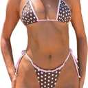 Alyweatry Women Two Piece String Bikini Set Floral Print Halter Side Tie Triangle Thong Swimsuits Bathing Suit (Large, Brown Polka Dot)