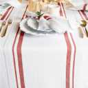 Solino Home 100% Pure Linen Table Runner, 16 x 120 in, Red and White Stripe | French Stripe Table Runners for dining, console and side tables; woven stripe with neatly mitered corners; OEKO-TEX Certified