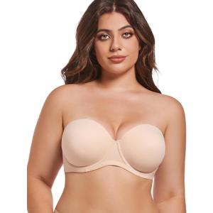 Lusait Strapless Bra Push Up Full Figure Underwired Convertible Multiway Beauty Back Bras for Women (38A, Beige)