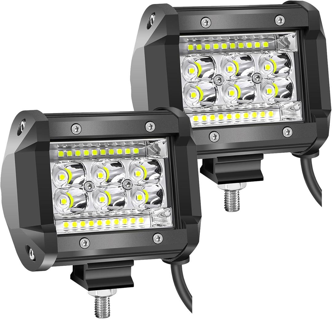 LIGHTBOSS 4Inch LED Pod Lights, 2Pcs 12V 24V Flood Spot Combo Triple Row Driving Lamp, 78W Off-Road LED Work/ Fog Lights Cube Pods for Truck Jeep Van Camper Golf Cart ATV UTV SUV Boat, White Beam