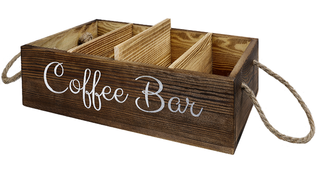 Coffee Station Organizer - Wooden Coffee Bar Organizer with 3 Removable Dividers,Coffee Pod Holder Storage Basket with Coffe Spoon, Coffee Station Holder for Coffee Bar Decor, Coffee Lover