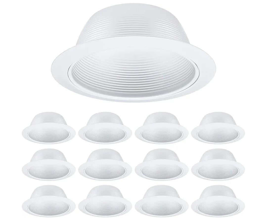 TORCHSTAR 12-Pack 6 Inch Classic White Recessed Light Trim, Step Baffle with Detachable Ring, Full Metal, for 6 Inch Recessed Can, Fit Halo/Juno Remodel Housing, White