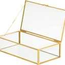 Vintage Glass Jewelry Box Keepsake Box with Hinged Lid, Great for Storage Trinket/Jewelry/Card/Photo, Gold Decorative Box for Dresser-15612E (Small, Glod / Transparent)