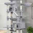 Heybly Cat Tree, 71-Inch-Tall Tower for Indoor Cats with 2 Perches, 2 Big Condos, 2 Hammocks, Basket, Scratching Pad, Large Cat Furniture and Condo, Light Gray HCT034W