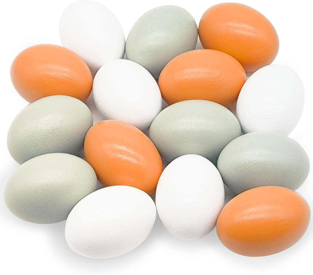 15 Pcs Wooden Fake Eggs,3 Colors Wood Eggs,Fake Chicken Eggs,Dummy Eggs Help Laying Hen,Nest Eggs for Crafts,Nesting Box,Easter,Food Toy,Home Decor,DIY
