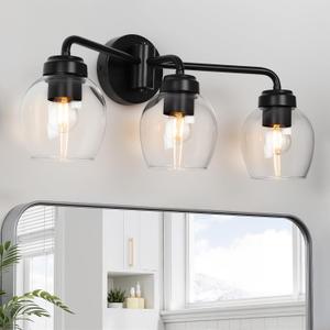 3-Light Bathroom Light Fixtures, Black Modern Vanity Light Over Mirror, ETL Certified, E26 Base-Perfect for Bathroom, Bedroom, Hallway,or Mirror Lighting