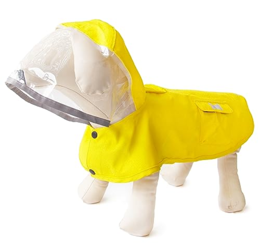 Dog Waterproof Raincoat with Poncho Hoodie, High Reflective Adjustable Yellow Pet Rain Jacket with Leash Hole for Small Medium and Large Dogs (Yellow, Small)