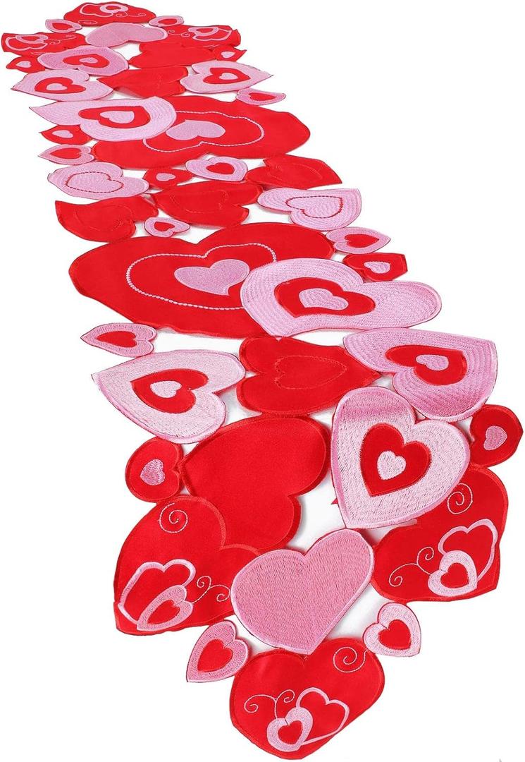 Embroidered Valentine Day Table Runner Love Heart Table Runner 15.7 x 68.9 Inch Valentines Decorations Heart Valentines Cover for Sweetest Day Wedding Decor(Red and Pink)