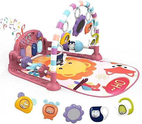 Dearlomum Play Mat and Gym - Piano Tummy Time Activity Mat With 5 Sensory Toys, Music and Lights - Gifts for Newborn 0 to 12 Months (New Pink)