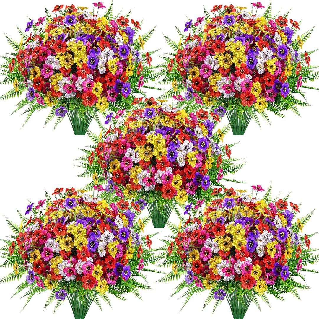 Der Rose 24 Bundles Artificial Flowers for Outdoors Fake Ferns UV Resistant Faux Spring Flowers for Outdoor Planters Home Garden Patio Front Porch Decor