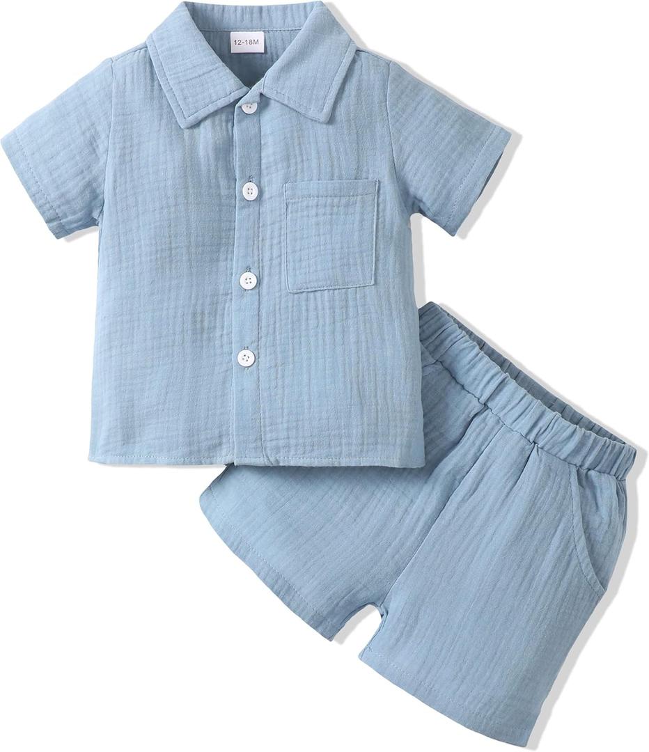Boy Outfits 4T 5T Boy Shorts Set Cotton Linen Outfits Summer Clothes for Boys 4T 5T Boy Clothes Blue
