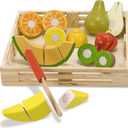 Melissa & Doug Wooden Cutting Fruit Toy Food Set & Pretend Play Kitchen Accessories, Preschool Learning Toys for Girls & Boys 3+, 11.8 X 10.85 X 1.95
