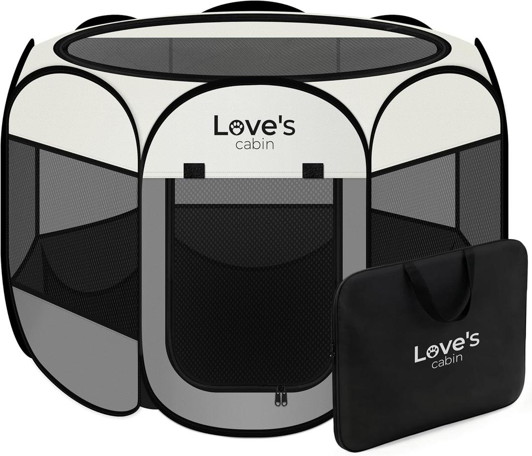 Love's cabin Pet Puppy Dog Playpen, Medium Dog Tent Crates Cage Indoor/Outdoor, Portable Playpen for Cat, Foldable Pop Up Dog Kennel Playpen with Carring Case, Removable Zipper Top, Grey