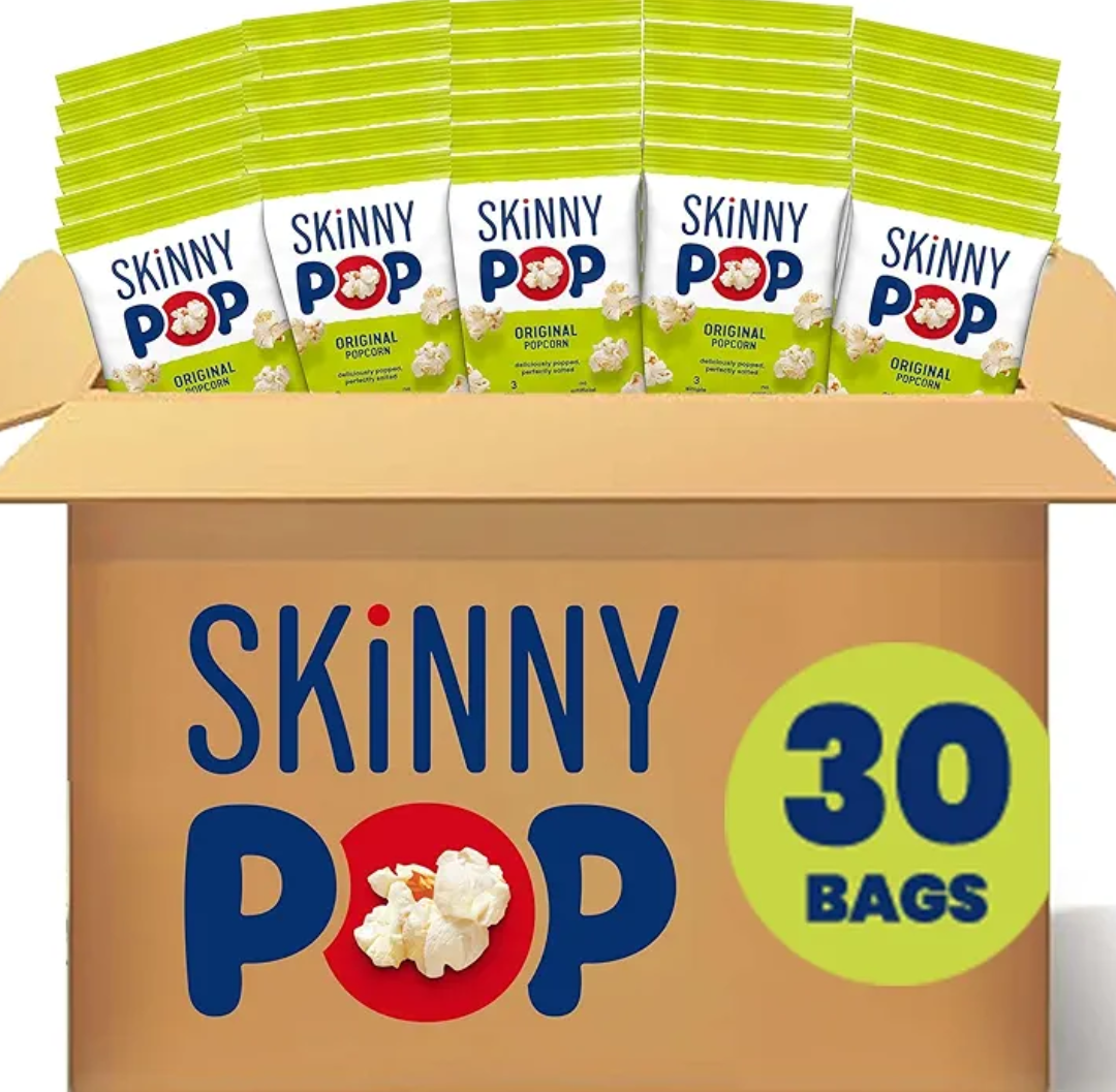 SkinnyPop Popcorn, Original, Whole Grain, Dairy-Free Snack, 0.65oz Bags (30ct) EXP. 01/15/2026