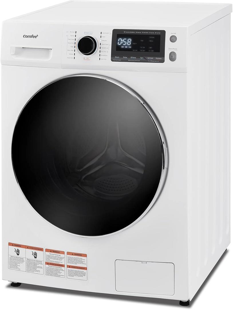 COMFEE 24" Washer and Dryer Combo 2.7 cu.ft 26lbs Washing Machine Steam Care, Overnight Dry, No Shaking Front Load Full-Automatic Machine, Dorm White