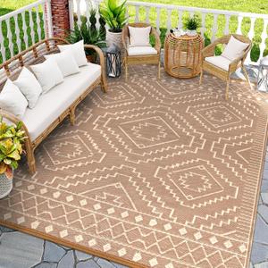 Wonnitar Outdoor Rugs 9x12 Waterproof Plastic Straw Rug, Large Outdoor Camping Rug for RV, Reversible Portable Outside Lightweight Area Rug for Backyard Balcony Beach Picnic, Beige
