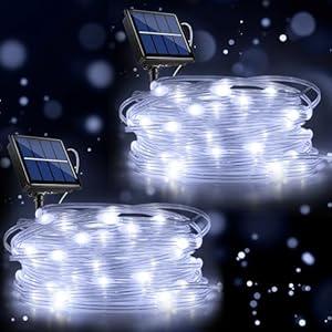 Solar String Lights Outdoor Waterproof, Total 66FT 200 LED Solar Twinkle Lights for Outside Clear Wire, 8 Modes Solar Christmas Lights for Garden Camping Tree Decorations, Cool White