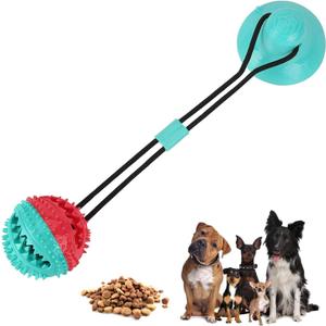 Guardians Dog Chew Toy with Suction Cup for Aggressive Chewers, Puppy Training Treats, Food Dispensing Ball, Pet Teeth Cleaning Rope Toys for Small Medium Dogs (Blue&Red)