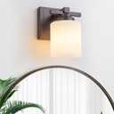 1 Light Modern Bathroom Light Fixtures Over Mirror, Bronze Finish Vanity Lights for Bathroom Wall Sconces with Milky White Glass Shades, E26 Socket (Bulbs Not Included)