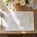 JINCHAN Linen Floral Placemats Set of 4 Cloth Table Mats Rustic Cottage core Botanical Outdoor Seasonal for Kitchen Dining Table Decor Non-Slip Washable Tablemats 13x19 Inch Grey