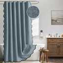 MIULEE 84" Long Scalloped Shower Curtain Linen Textured with 12 Metal Hooks Cute Extra Long Heavy Duty Washable Waterproof Cloth Shower Curtains with Black Border for Bathroom Hotel, Dusty Blue